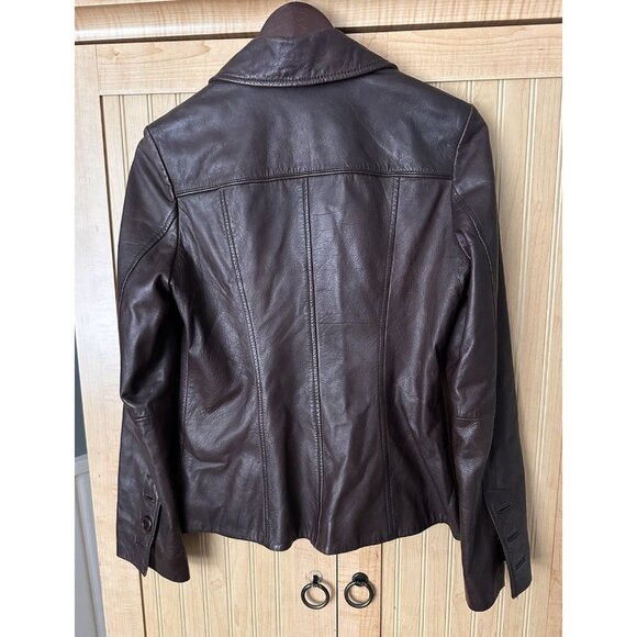 Vintage Guess 90’s Y2K Genuine Womens Brown Leather Blazer Jacket Size M *READ* - Picture 6 of 6